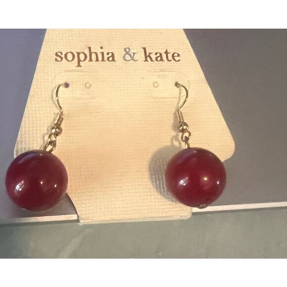 NWT Sophia & Kate Ruby Red Drop Ball Earrings with Gold Tone Hardware Classic - Picture 1 of 4